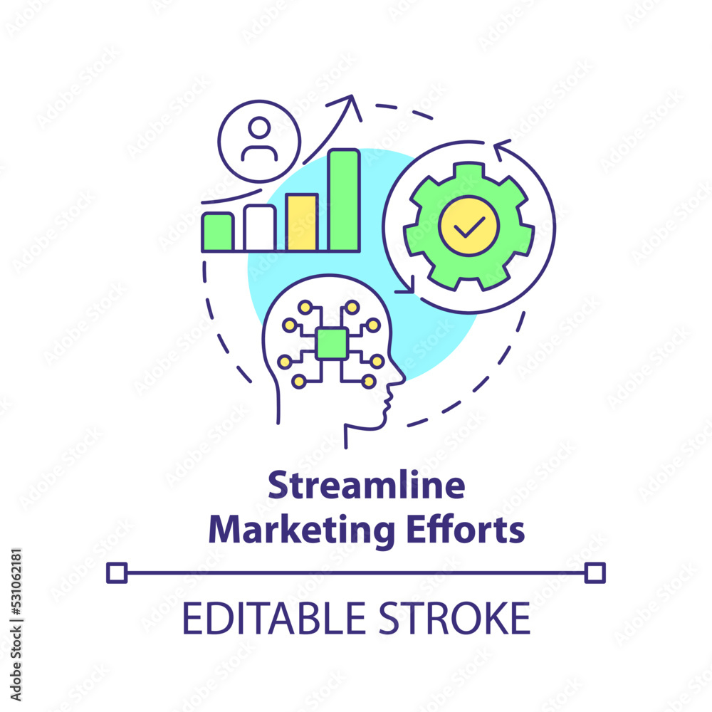 Streamline marketing efforts concept icon. Benefit of AI in business abstract idea thin line illustration. Isolated outline drawing. Editable stroke. Arial, Myriad Pro-Bold fonts used