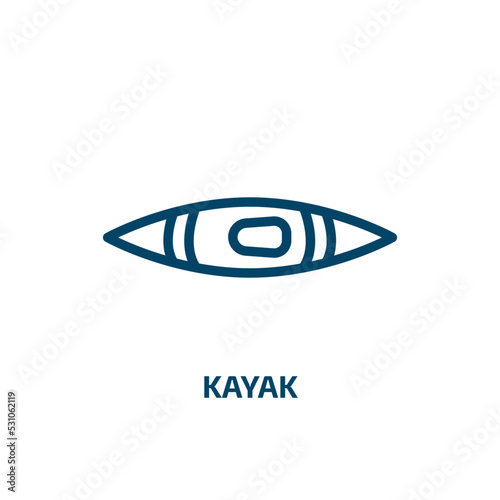 kayak icon from transportation collection. Thin linear kayak, mountain, recreation outline icon isolated on white background. Line vector kayak sign, symbol for web and mobile