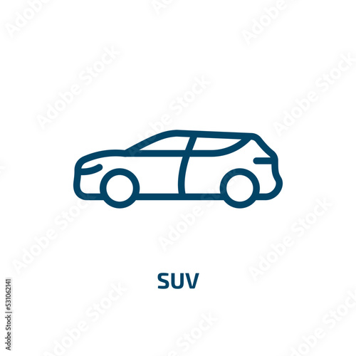 suv icon from transportation collection. Thin linear suv, transport, flat outline icon isolated on white background. Line vector suv sign, symbol for web and mobile