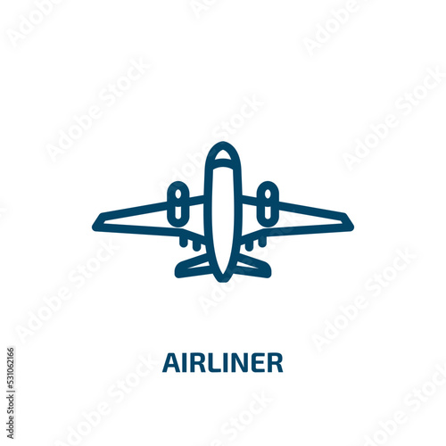 airliner icon from transportation collection. Thin linear airliner, plane, airplane outline icon isolated on white background. Line vector airliner sign, symbol for web and mobile