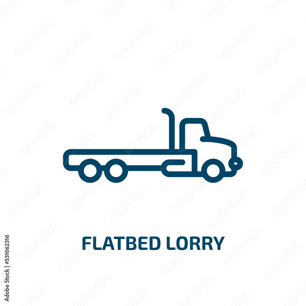 flatbed lorry icon from transportation collection. Thin linear flatbed lorry, vehicle, lorry outline icon isolated on white background. Line vector flatbed lorry sign, symbol for web and mobile flatbed lorry icon from transportation collection. Thin linear flatbed lorry, vehicle, lorry outline icon isolated on white background. Line vector flatbed lorry sign, symbol for web and mobile