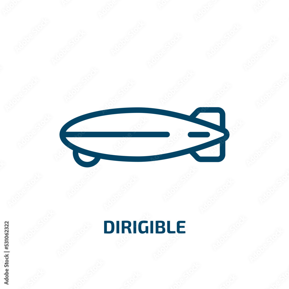 dirigible icon from transportation collection. Thin linear dirigible, transportation, plane outline icon isolated on white background. Line vector dirigible sign, symbol for web and mobile dirigible icon from transportation collection. Thin linear dirigible, transportation, plane outline icon isolated on white background. Line vector dirigible sign, symbol for web and mobile