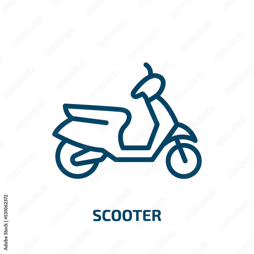 scooter icon from transportation collection. Thin linear scooter, delivery, transport outline icon isolated on white background. Line vector scooter sign, symbol for web and mobile scooter icon from transportation collection. Thin linear scooter, delivery, transport outline icon isolated on white background. Line vector scooter sign, symbol for web and mobile