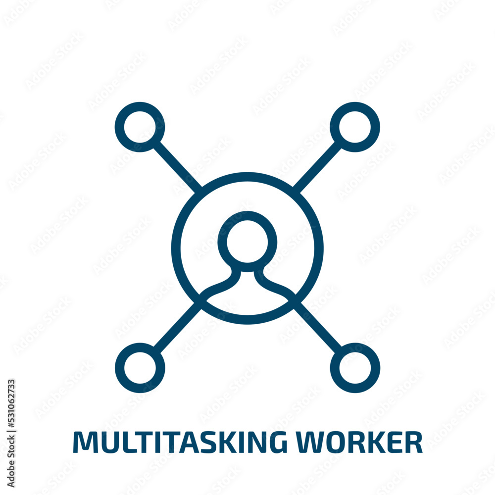 multitasking worker icon from user interface collection. Thin linear multitasking worker, worker, work outline icon isolated on white background. Line vector multitasking worker sign, symbol for web multitasking worker icon from user interface collection. Thin linear multitasking worker, worker, work outline icon isolated on white background. Line vector multitasking worker sign, symbol for web