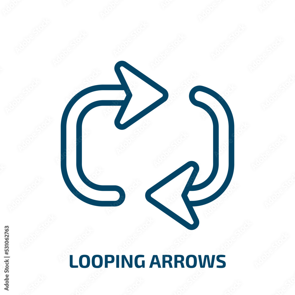 looping arrows icon from user interface collection. Thin linear looping arrows, arrow, loop outline icon isolated on white background. Line vector looping arrows sign, symbol for web and mobile looping arrows icon from user interface collection. Thin linear looping arrows, arrow, loop outline icon isolated on white background. Line vector looping arrows sign, symbol for web and mobile