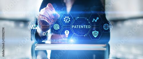 Patented. Patent copyright protection business technology concept.