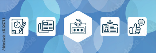 general outline icon set isolated on blue abstract background. thin line icons such as quiz, news feed, password phishing, user data, social campaign vector. can be used for web and mobile.
