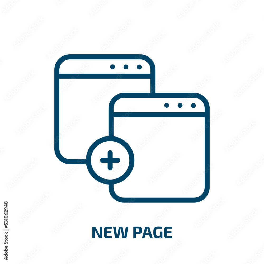 new page icon from user interface collection. Thin linear new page, new, page outline icon isolated on white background. Line vector new page sign, symbol for web and mobile new page icon from user interface collection. Thin linear new page, new, page outline icon isolated on white background. Line vector new page sign, symbol for web and mobile