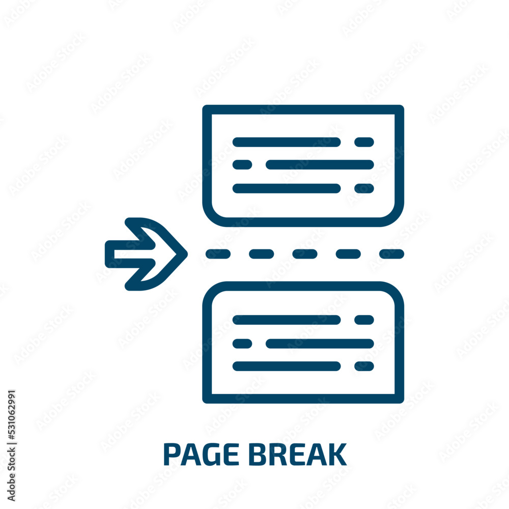 page break icon from user interface collection. Thin linear page break, page, break outline icon isolated on white background. Line vector page break sign, symbol for web and mobile page break icon from user interface collection. Thin linear page break, page, break outline icon isolated on white background. Line vector page break sign, symbol for web and mobile