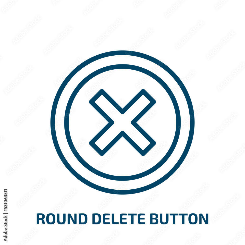 round delete button icon from user interface collection. Thin linear round delete button, delete, button outline icon isolated on white background. Line vector round delete button sign, symbol for web round delete button icon from user interface collection. Thin linear round delete button, delete, button outline icon isolated on white background. Line vector round delete button sign, symbol for web