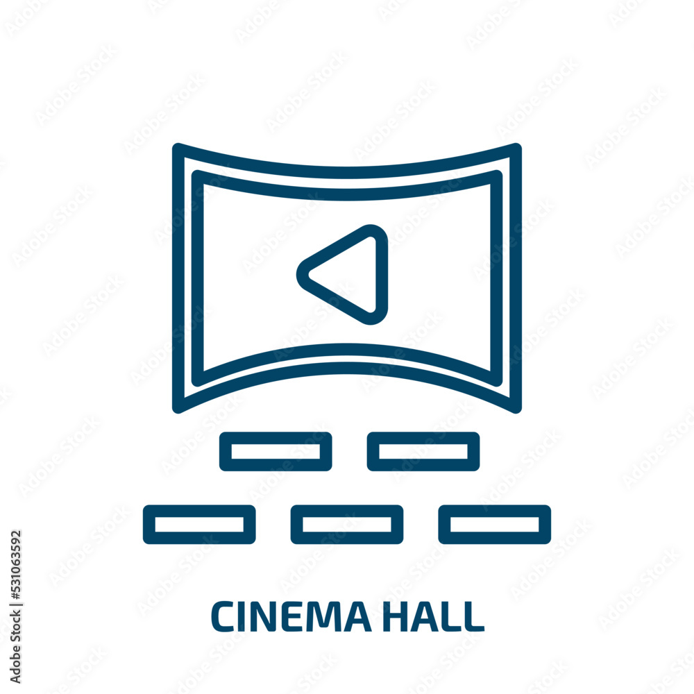 cinema hall icon from user interface collection. Thin linear cinema hall, hall, cinema outline icon isolated on white background. Line vector cinema hall sign, symbol for web and mobile cinema hall icon from user interface collection. Thin linear cinema hall, hall, cinema outline icon isolated on white background. Line vector cinema hall sign, symbol for web and mobile