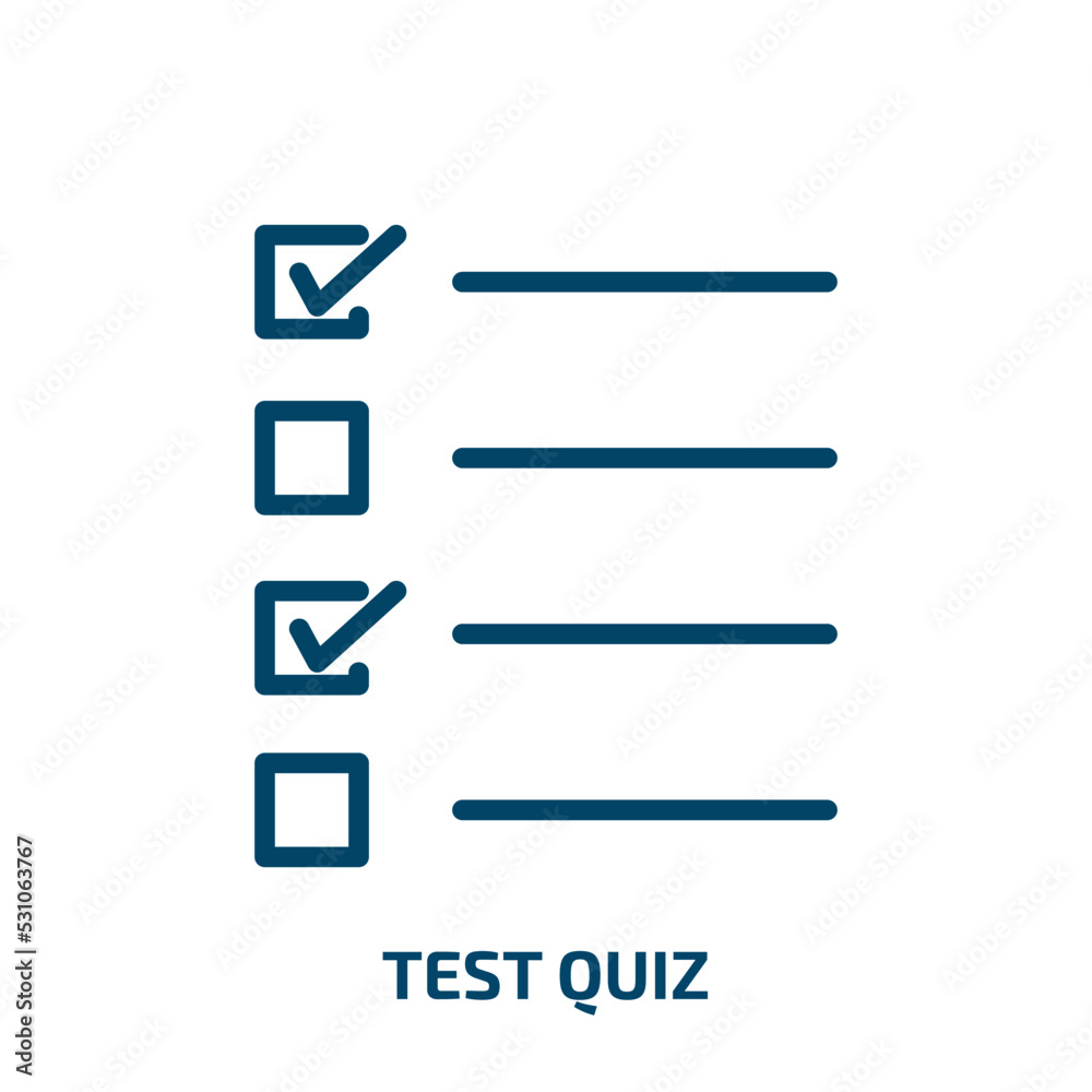 test quiz icon from user interface collection. Thin linear test quiz, quiz, test outline icon isolated on white background. Line vector test quiz sign, symbol for web and mobile test quiz icon from user interface collection. Thin linear test quiz, quiz, test outline icon isolated on white background. Line vector test quiz sign, symbol for web and mobile
