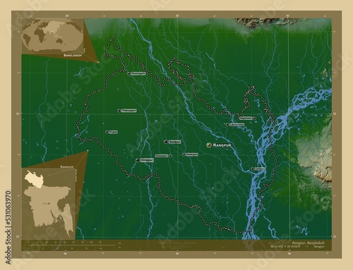 Rangpur, Bangladesh. Physical. Labelled points of cities photo
