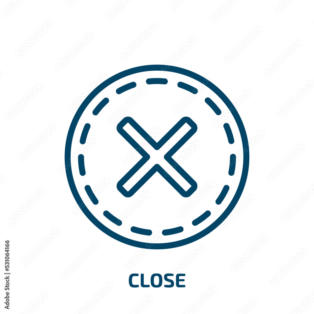 close icon from user interface collection. Thin linear close, button, internet outline icon isolated on white background. Line vector close sign, symbol for web and mobile close icon from user interface collection. Thin linear close, button, internet outline icon isolated on white background. Line vector close sign, symbol for web and mobile
