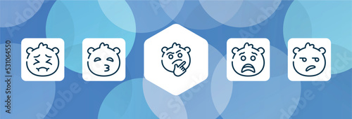 emoji outline icon set isolated on blue abstract background. thin line icons such as pensive emoji, kissing with closed eyes emoji, curious scared disappointed vector. can be used for web and