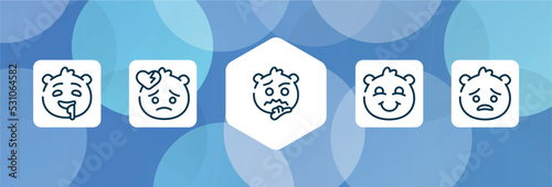 emoji outline icon set isolated on blue abstract background. thin line icons such as drool emoji, broken heart emoji, , blushing pouting vector. can be used for web and mobile.