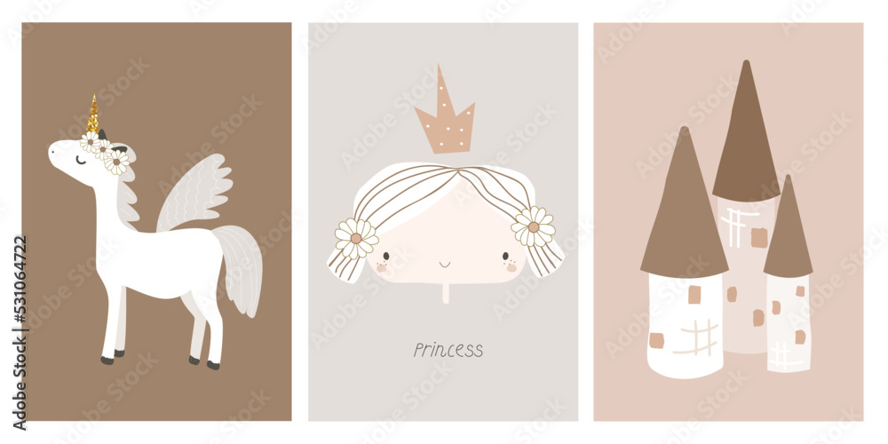 custom made wallpaper toronto digitalSet of cute pastel princess cards. Childish trendy graphic. Vector hand drawn illustration.