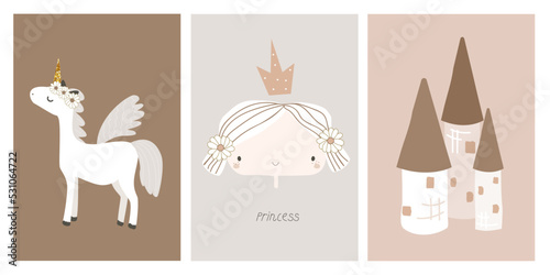 Wallpaper Mural Set of cute pastel princess cards. Childish trendy graphic. Vector hand drawn illustration. Torontodigital.ca
