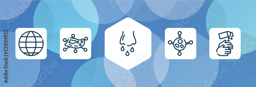 outline icon set isolated on blue abstract background. thin line icons such as world, infection, runny e, virus, handwash vector. can be used for web and mobile.