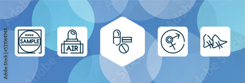outline icon set isolated on blue abstract background. thin line icons such as sample, air transmission, medicine, sexual transmitted disease, smallpox vector. can be used for web and mobile.