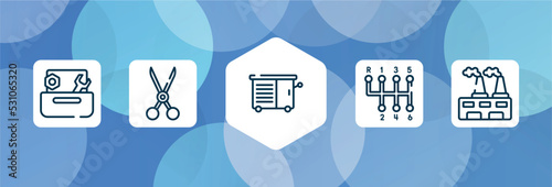 factory outline icon set isolated on blue abstract background. thin line icons such as wrench and nut, shears, vise, gear stick, wastes vector. can be used for web and mobile.