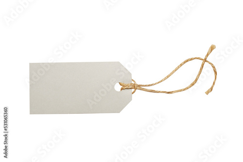 Mockup rustic paper white tag label isolated png, top view photo