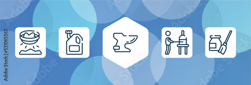 handcraft outline icon set isolated on blue abstract background. thin line icons such as panning, engine oil, bidet, glassblowing, turquoise vector. can be used for web and mobile.