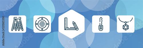 handcraft outline icon set isolated on blue abstract background. thin line icons such as stepladder, extractor, drawing tool, car key, rhinestone vector. can be used for web and mobile.