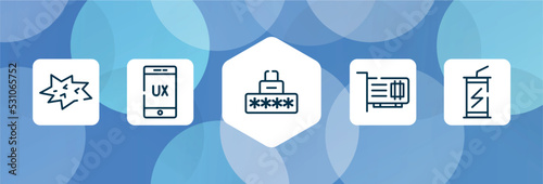 nerd outline icon set isolated on blue abstract background. thin line icons such as comic, ux, security code, network interface card, energy drink vector. can be used for web and mobile.