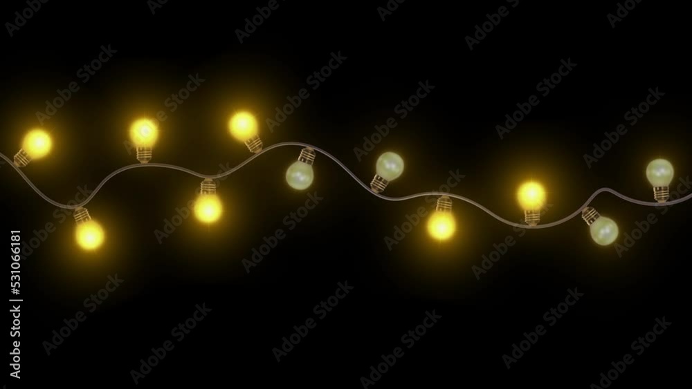 3d Beautiful light bulb string flashing Blinking lights. party, Merry Christmas lights or new year background animation. Glowing garlands. Holiday, winter, Party, event and celebrations, Invitation