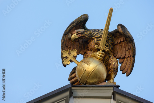 Symbols of power, eagle with sword and orb, germany