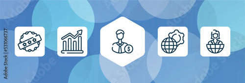 global business outline icon set isolated on blue abstract background. thin line icons such as best price, demand, backer, official, entrepreneur vector. can be used for web and mobile.