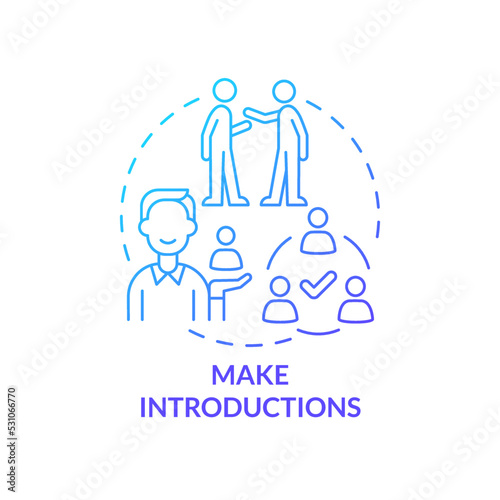 Make introductions blue gradient concept icon. Communication. Common business event etiquette rule abstract idea thin line illustration. Isolated outline drawing. Myriad Pro-Bold font used
