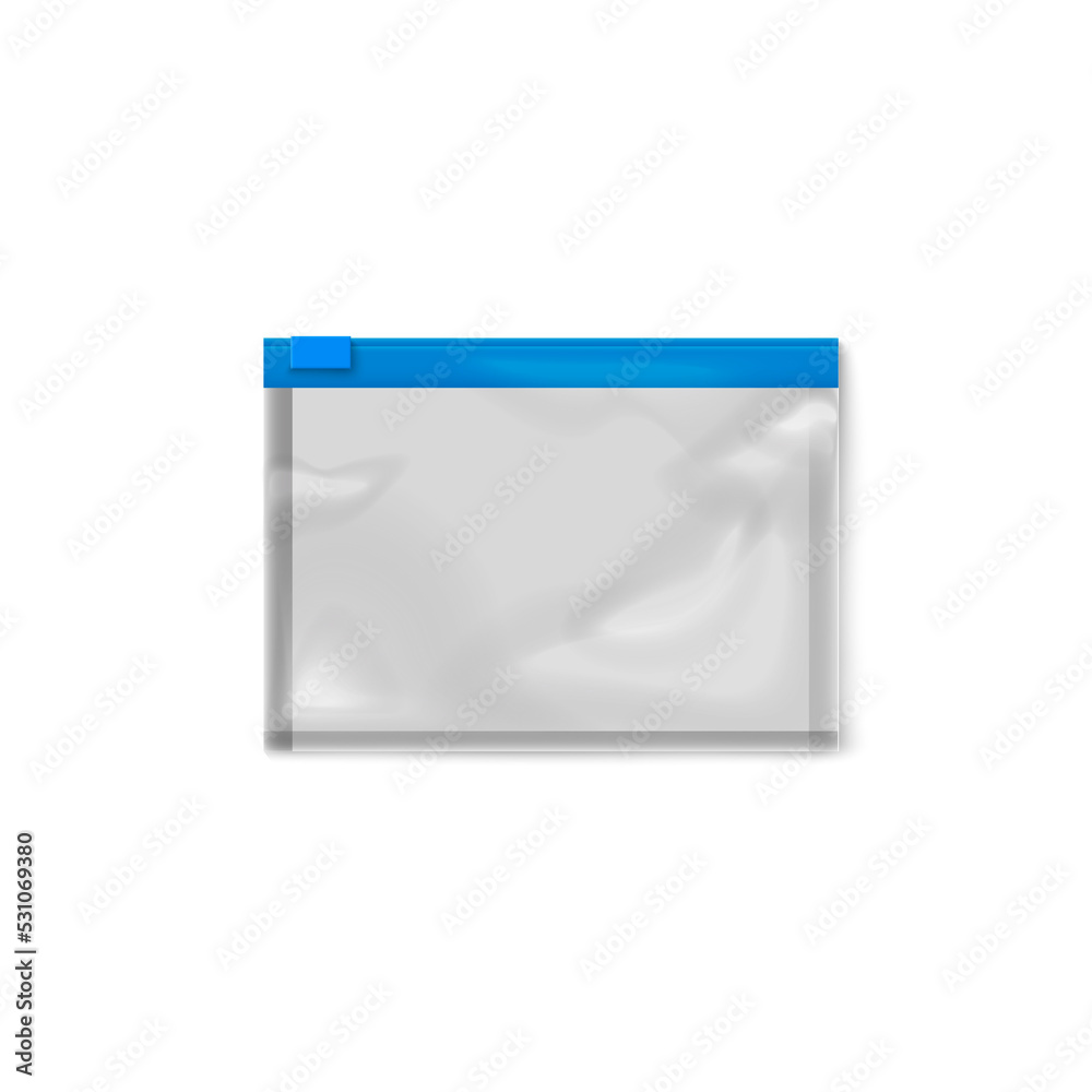 Plastic zipper bag template, realistic vector illustration isolated