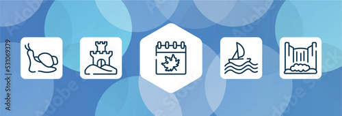 africa outline icon set isolated on blue abstract background. thin line icons such as snails, sand castle, autumn, sailing, cataract vector. can be used for web and mobile.
