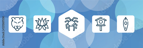 diving outline icon set isolated on blue abstract background. thin line icons such as panther, lotus flower, null, birdhouse, canoe vector. can be used for web and mobile.