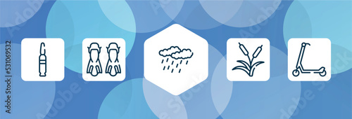 city park outline icon set isolated on blue abstract background. thin line icons such as bullets, flippers, precipitation, reeds, scooter vector. can be used for web and mobile.