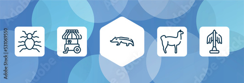 city park outline icon set isolated on blue abstract background. thin line icons such as flea, ice cream cart, badger, llama, statue vector. can be used for web and mobile.