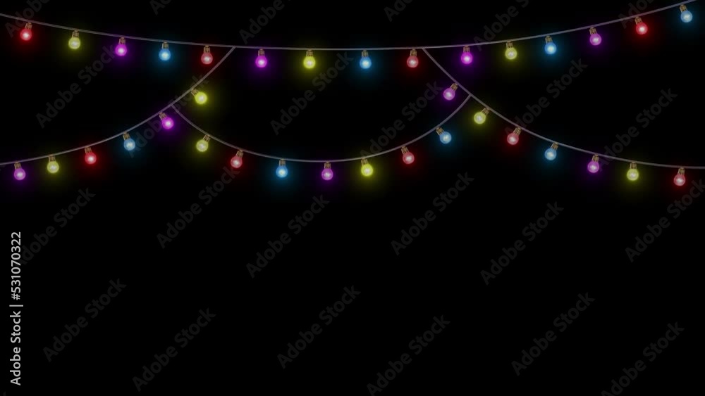 Beautiful christmas glowing tungsten lights string black loop dark background. lights flashing Animation. Festival Show, Wedding, Confetti, Happy Birthday, Diwali, Christmas, Celebration, 2023, 2024