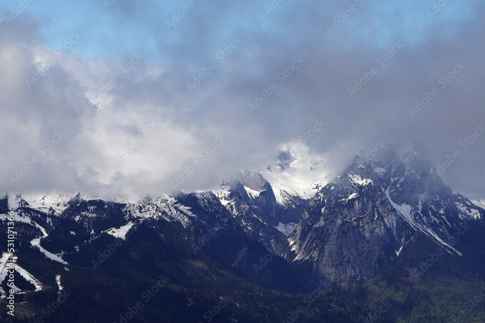 Panorama of Alpspitze and Zugspitze from Garmisch-Partenkirchen, Germany	