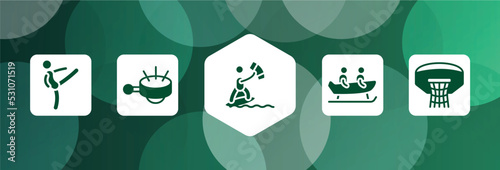 sports filled icon set isolated on abstract background. glyph icons such as master, ringer, kitesurfing, bobsledding, basketball hoop vector. can be used for web and mobile.