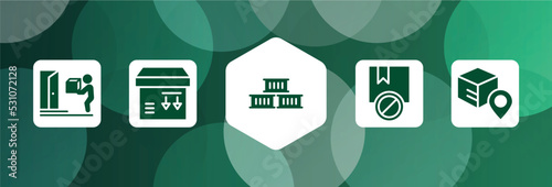 lineal logistic filled icon set isolated on abstract background. glyph icons such as on door delivery, side down, containers, prohibited, track package vector. can be used for web and mobile.