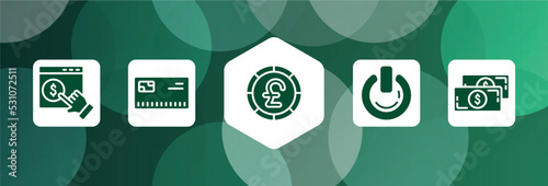 business and finance filled icon set isolated on abstract background. glyph icons such as monetizing, , round pound button, on power, big paper bill vector. can be used for web and mobile.