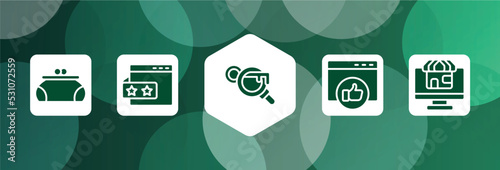 multimedia marketing filled icon set isolated on abstract background. glyph icons such as women puser, rating stars, keyword search, favorite web, web shop vector. can be used for web and mobile.