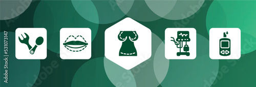 medical and health filled icon set isolated on abstract background. glyph icons such as spoon and fork, sil, augmentation, ventilator, glucometer vector. can be used for web and mobile.