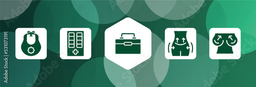 plastic surgery filled icon set isolated on abstract background. glyph icons such as baby bib, medicine cabinet, organ container, operating, boobs vector. can be used for web and mobile.