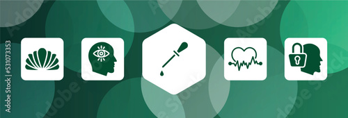 psychology filled icon set isolated on abstract background. glyph icons such as mollusc, obsession, ear dropper, ecg, secret vector. can be used for web and mobile.