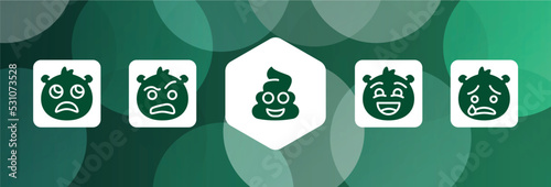 emoji filled icon set isolated on abstract background. glyph icons such as slightly frowning emoji, sceptic emoji, poo excited cry vector. can be used for web and mobile.