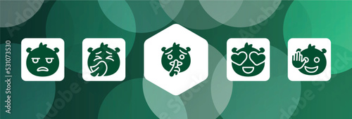 emoji filled icon set isolated on abstract background. glyph icons such as bored emoji, sneezing emoji, shushing in love hello vector. can be used for web and mobile.