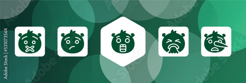 emoji filled icon set isolated on abstract background. glyph icons such as muted emoji, annoyed emoji, surprised disgusted liar vector. can be used for web and mobile.